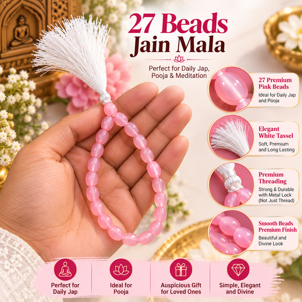 27 Beads Pink Crystal Jain Mala for Jaap & Pooja