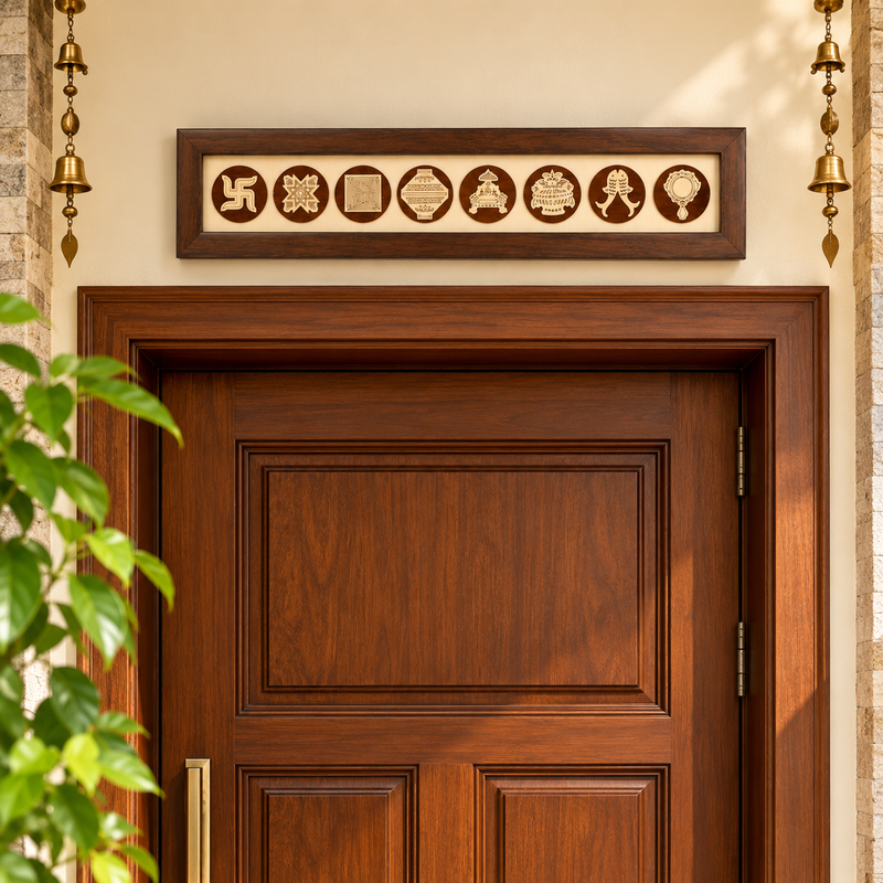 Wooden Jain Ashtamangala Frame for Home Mandir