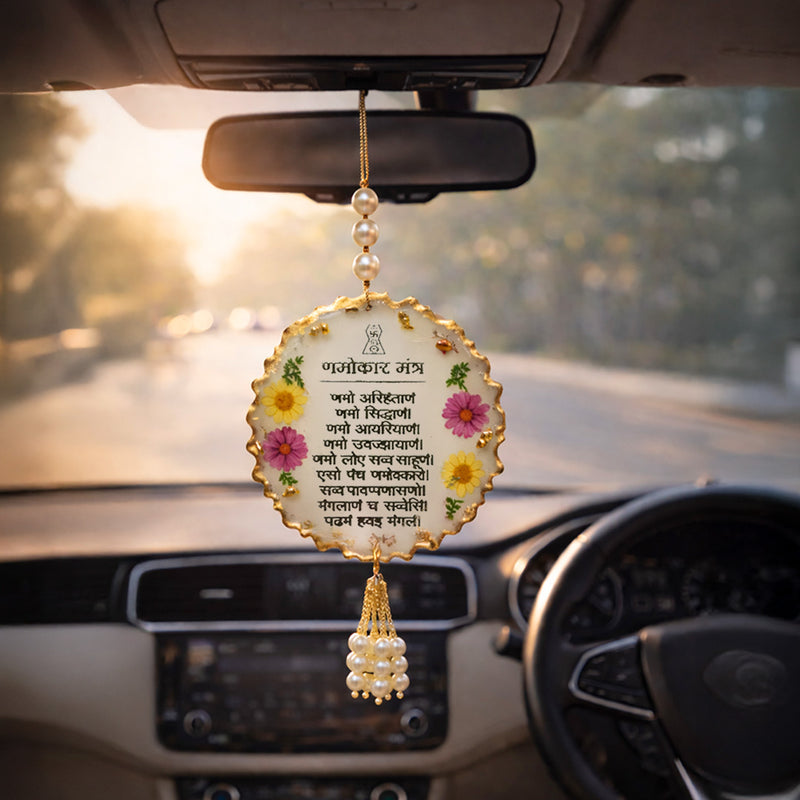 Jain Car Hanging – Navkar Mantra & Bhagwan Mahaveer made by Resin