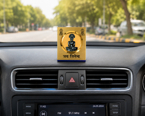 Parshwanath Bhagwan Wooden Stand – Yellow Background | Jain Car Dashboard Decor