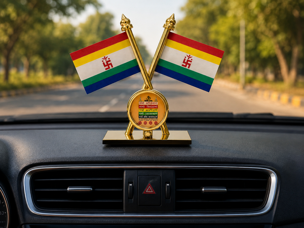 Jain Flag with Namokar Mantra stand for car dashboard