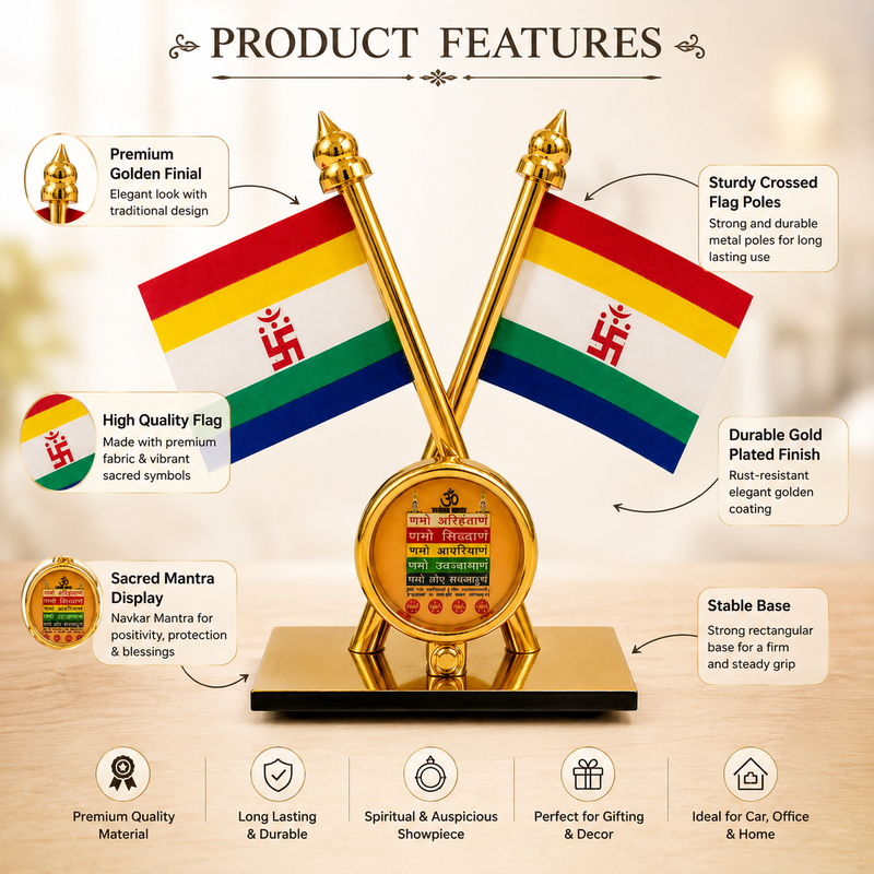 Jain Panchrang Flag and Namokar Mantra tabletop stand