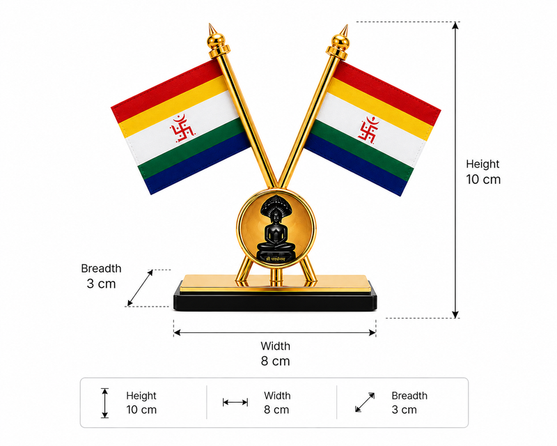 Jain Panchrang Dhwaj with Lord Parshwanath Stand - Car Dashboard & Office Desk Decor