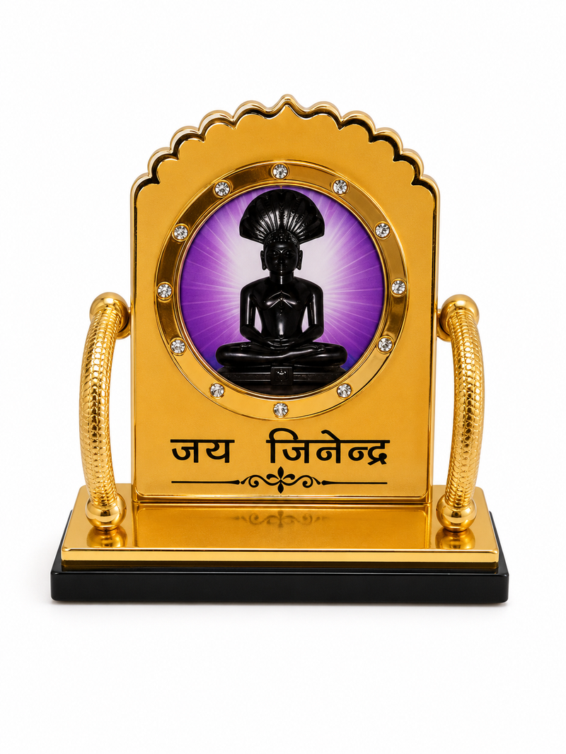 Parshwanath Bhagwan Golden Dashboard Stand | Purple Background Jain Car & Office Decor