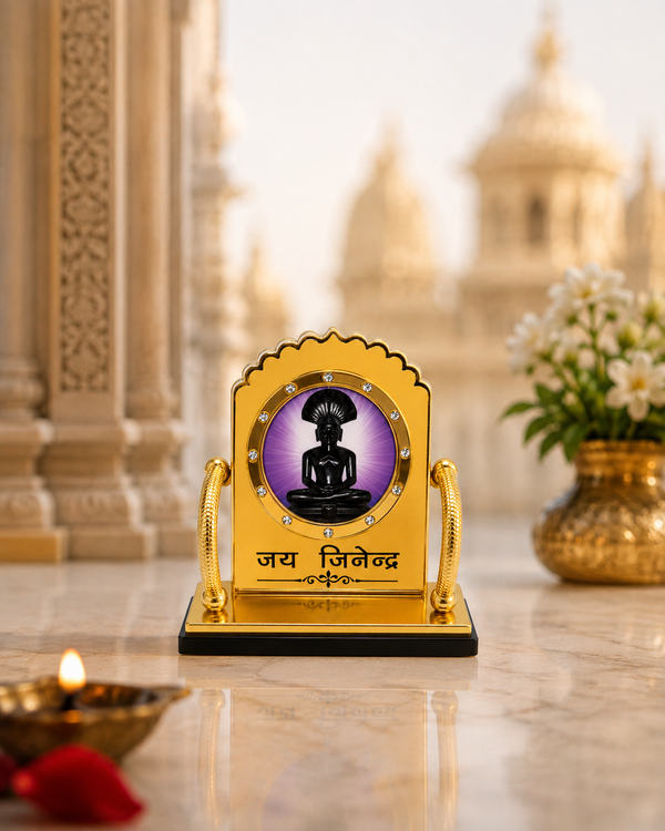 Parshwanath Bhagwan Golden Dashboard Stand | Purple Background Jain Car & Office Decor