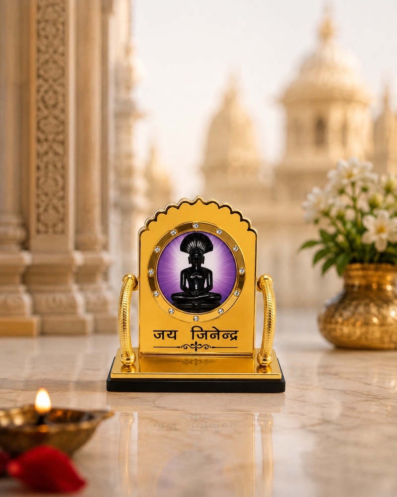 Parshwanath Bhagwan Golden Dashboard Stand | Purple Background Jain Car & Office Decor