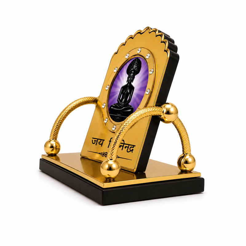 Parshwanath Bhagwan Golden Dashboard Stand | Purple Background Jain Car & Office Decor