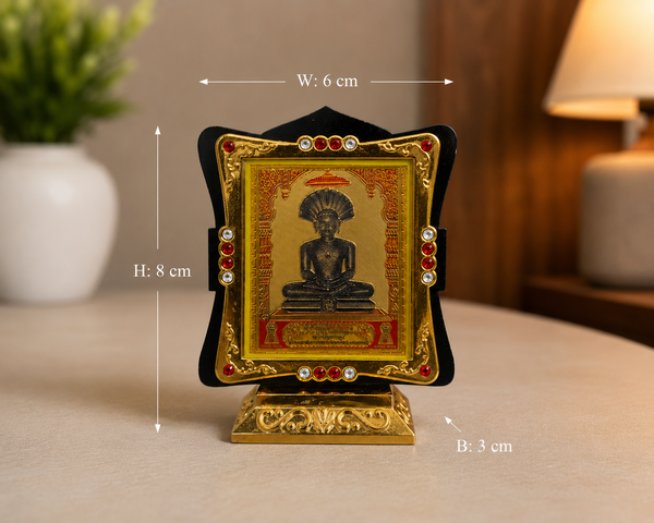 Parshwanath Bhagwan Golden Frame with Black Finish & Golden Stand for Car Dashboard, Office Desk & Home Temple