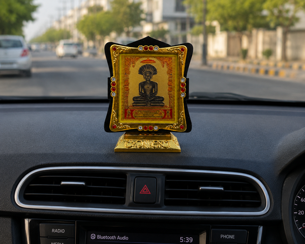 Parshwanath Bhagwan Golden Frame with Black Finish & Golden Stand for Car Dashboard, Office Desk & Home Temple