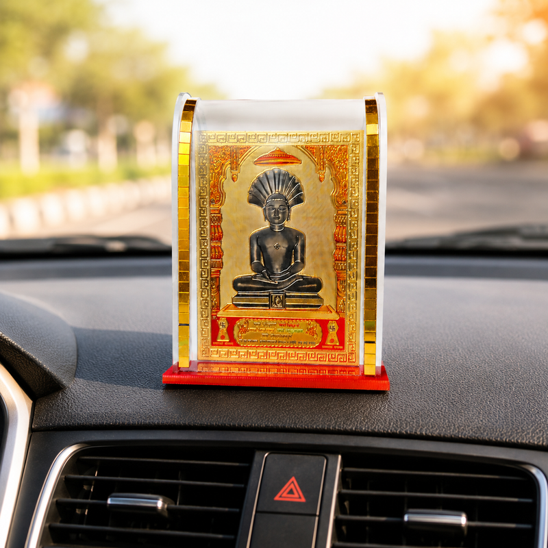 Golden Plated Parshwanath Bhagwan Mini Temple for Car Dashboard