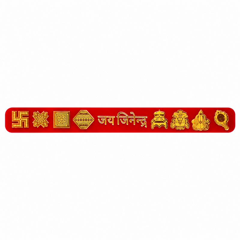 Red and Gold Jai Jinendra Shwetambar Asthamangal Patti Close View