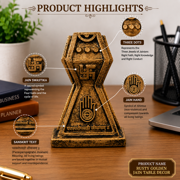 Jain Emblem – Marble Dust Table & Dashboard Decor