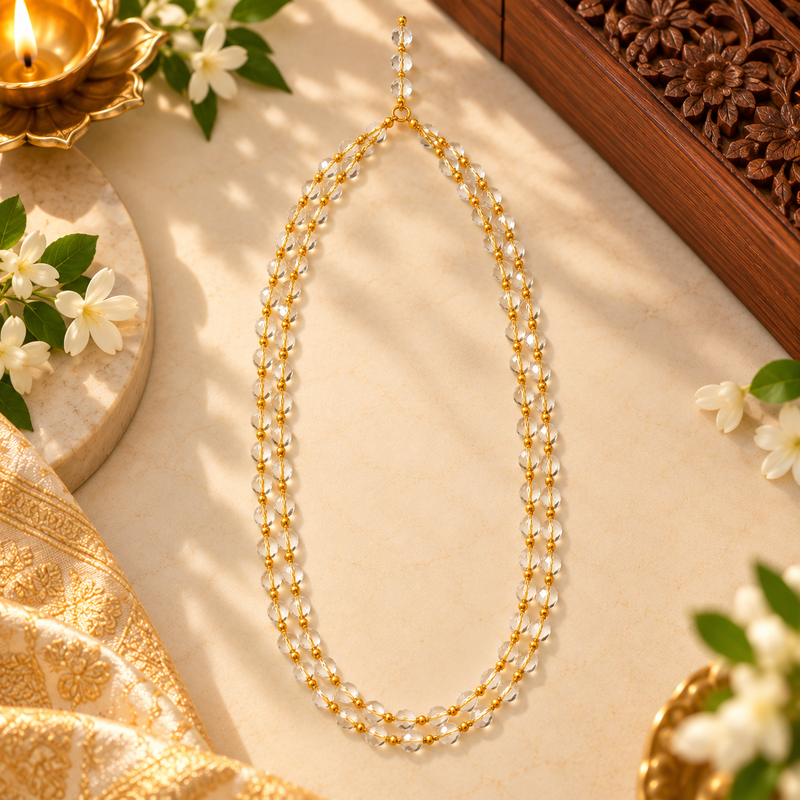 108 Beads Crystal Jain Mala with Golden Thread