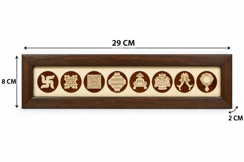 8 Auspicious Jain Symbols Wooden Frame for Wall