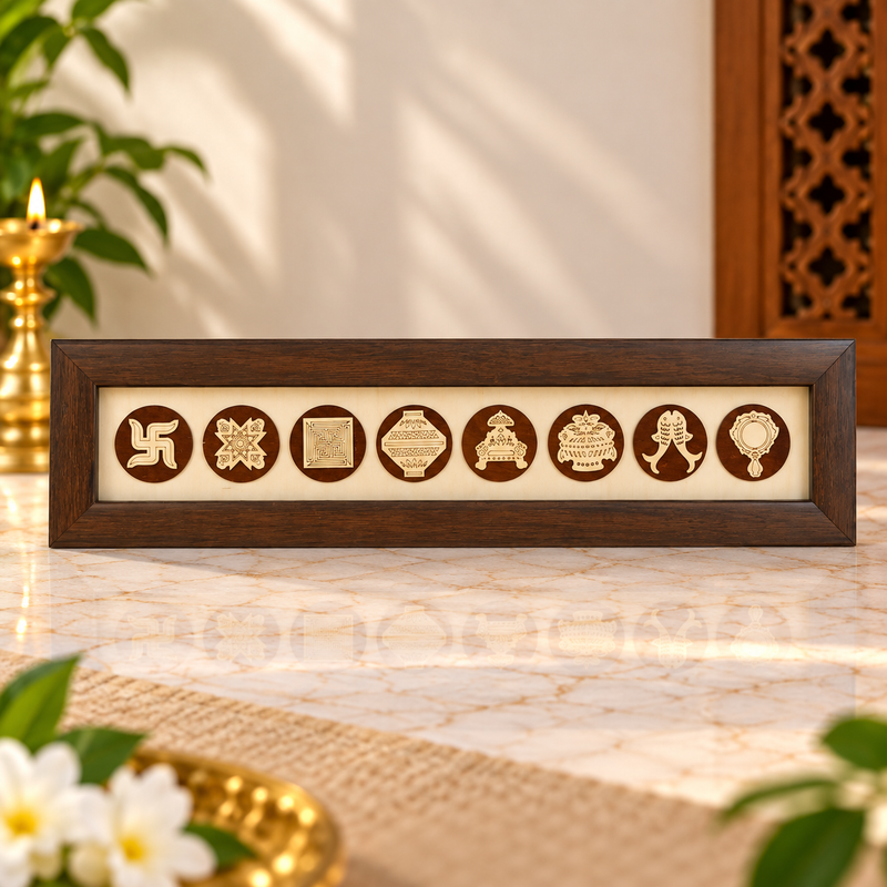Ashtamangala Jain Symbols Wooden Wall Frame