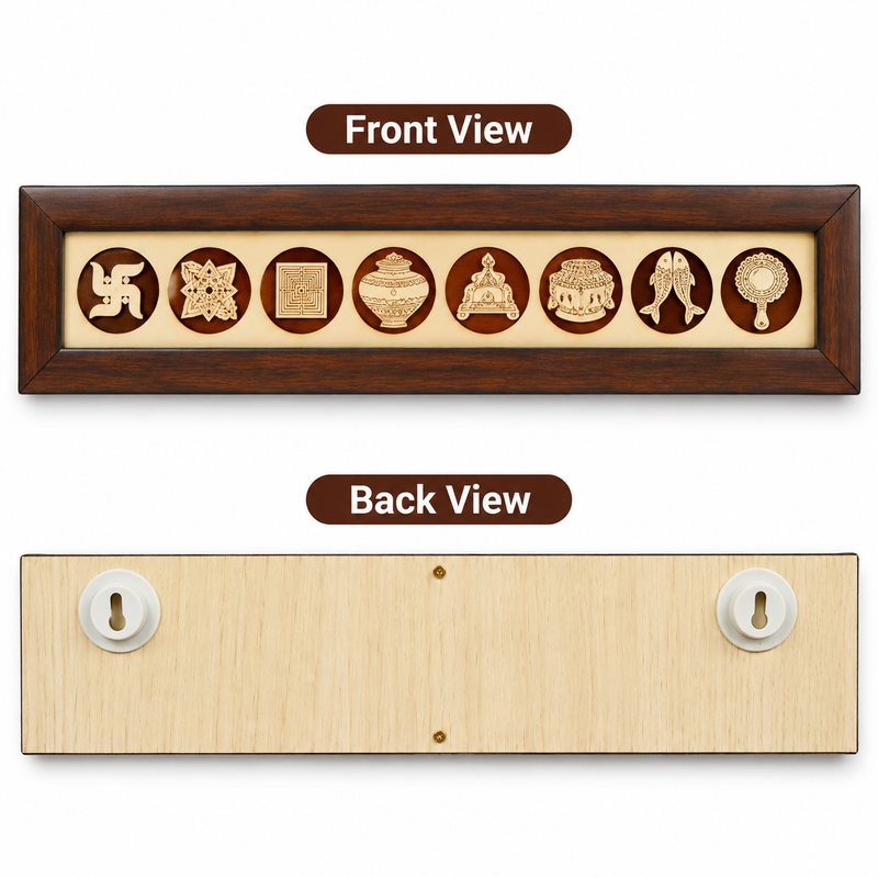 Ashtamangala Jain Symbols Wooden Wall Frame