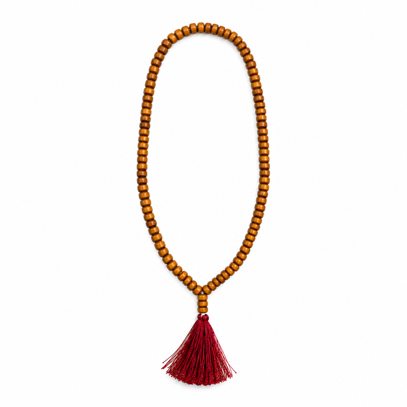 Red Tassel Detail on 108 Beads Wooden Jain Mala