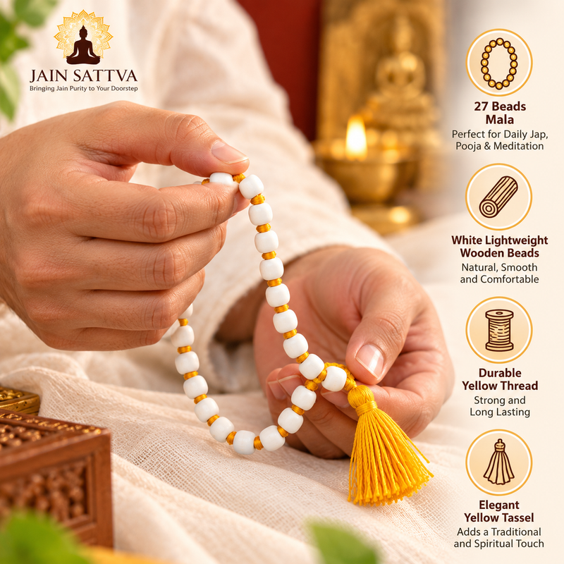 White Wooden Beads on a 27 Beads Jain Jaap Mala