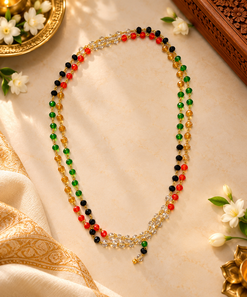 108 Beads Panchrang Crystal Jain Mala with Golden Chain