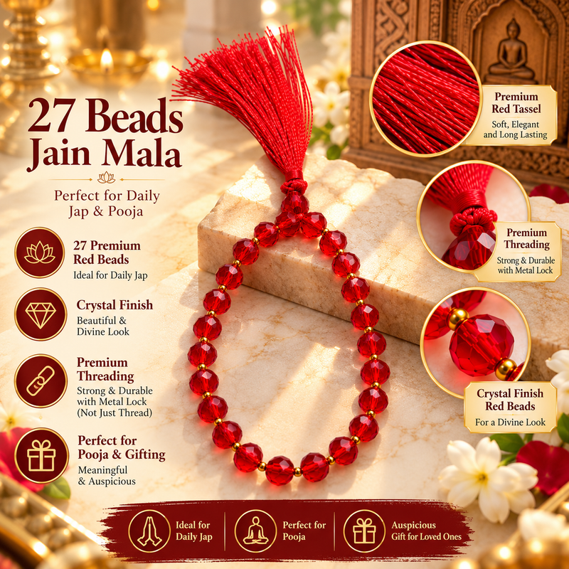 Red Crystal Jain Jaap Mala with 27 Faceted Beads