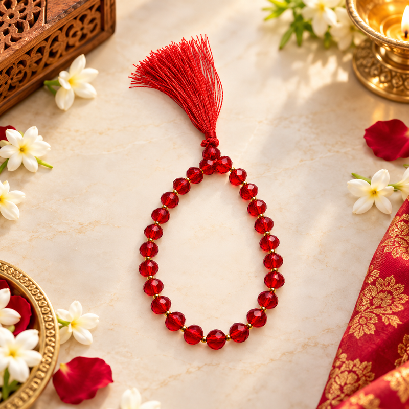 27 Beads Red Crystal Jain Mala with Premium Red Tassel
