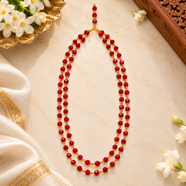 108 Beads Red Crystal Jain Mala with Golden Chain